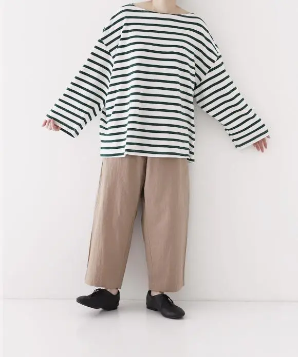 【新品】ネストローブ　コットンフレンチストライプロングスリーブTシャツ　ボーダー 2025年最新】nest Robe 柄・デザイン：ボーダー レディース 長袖