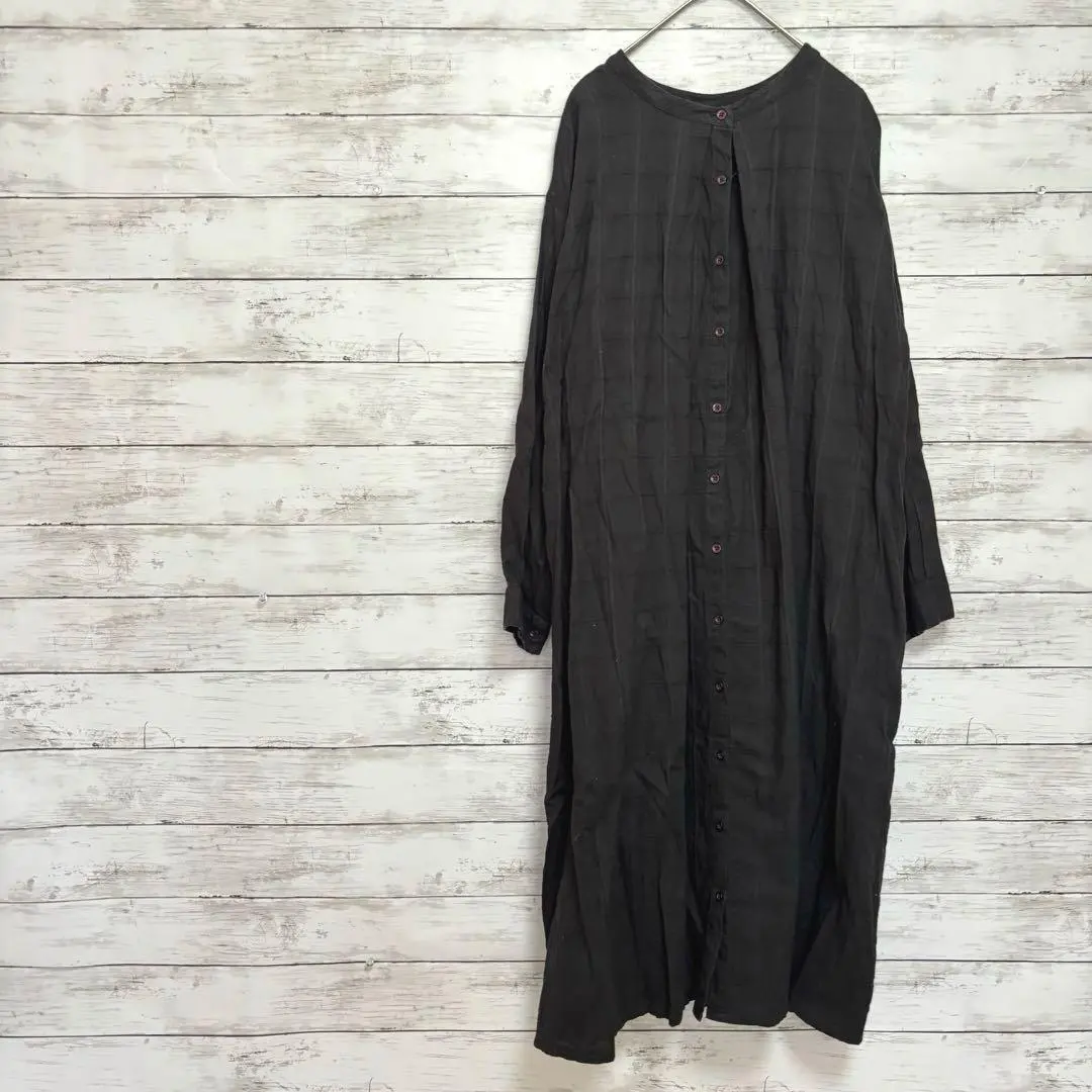 Thumbnail of No-collar shirt dress (M-L) Black Check Black Cute ♡