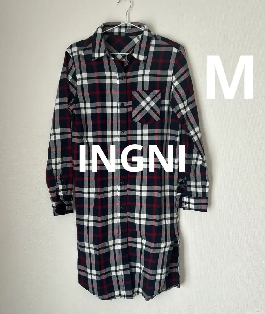 INGNI M 格紋 長袖 襯衫洋裝 開衩 的縮圖