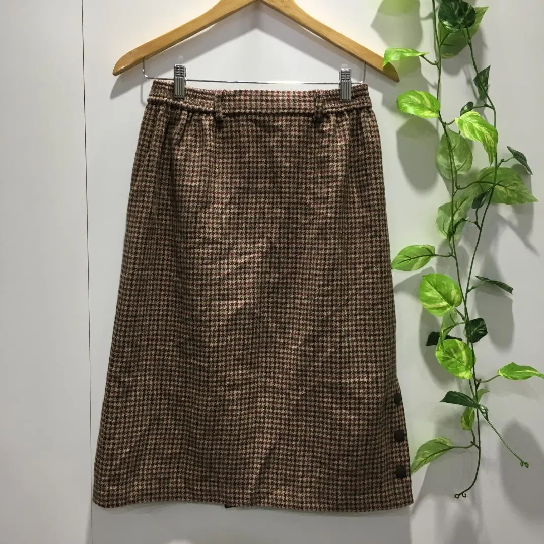 裙子 羊毛混紡 千鳥格紋 米色 裙子 L 尺寸 的縮圖