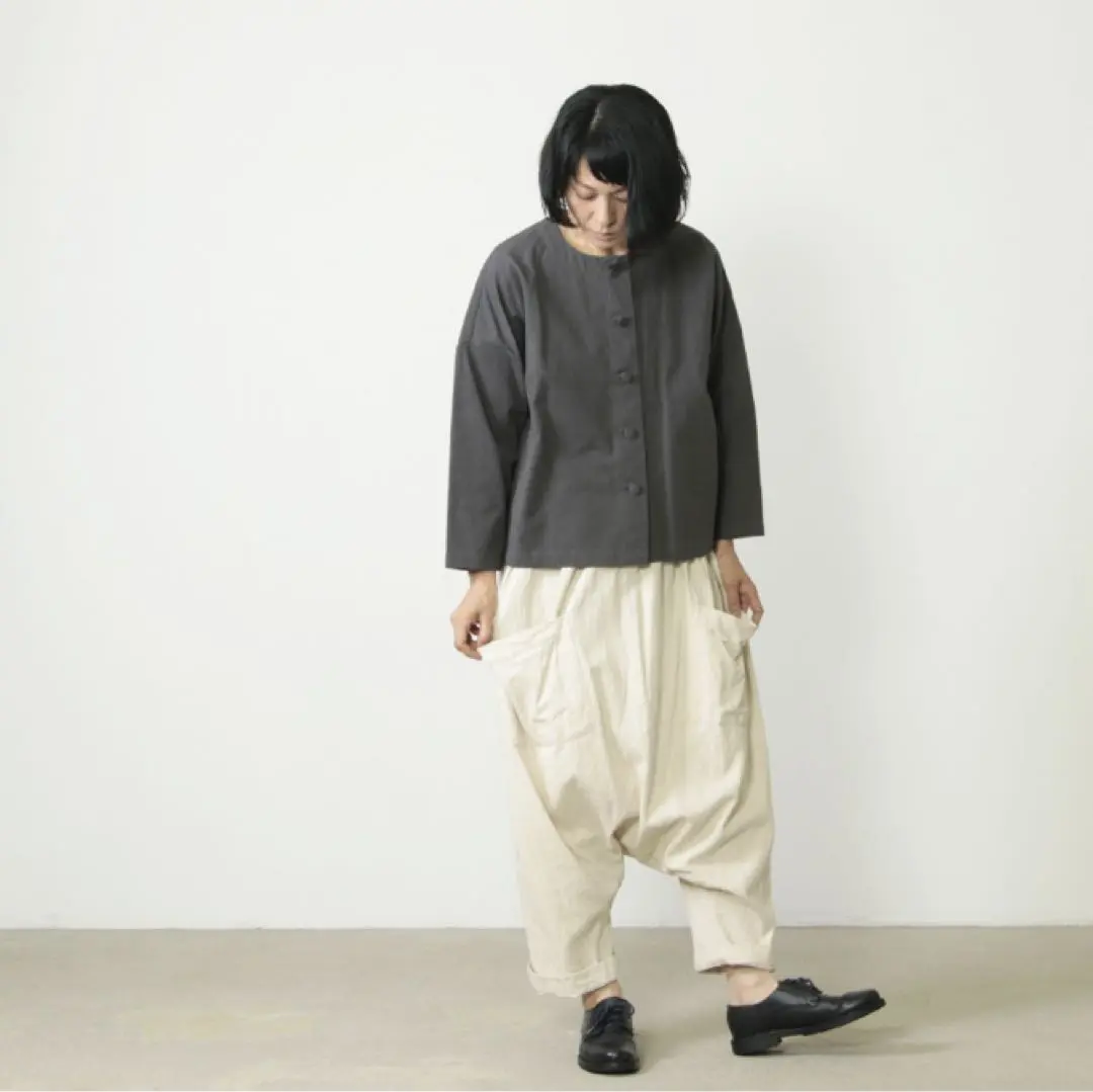 イチアンティークス　リネン100%サルエルパンツ　製品染め　Free 日本製 ICHI Antiquites (イチアンティークス) リネンランダム