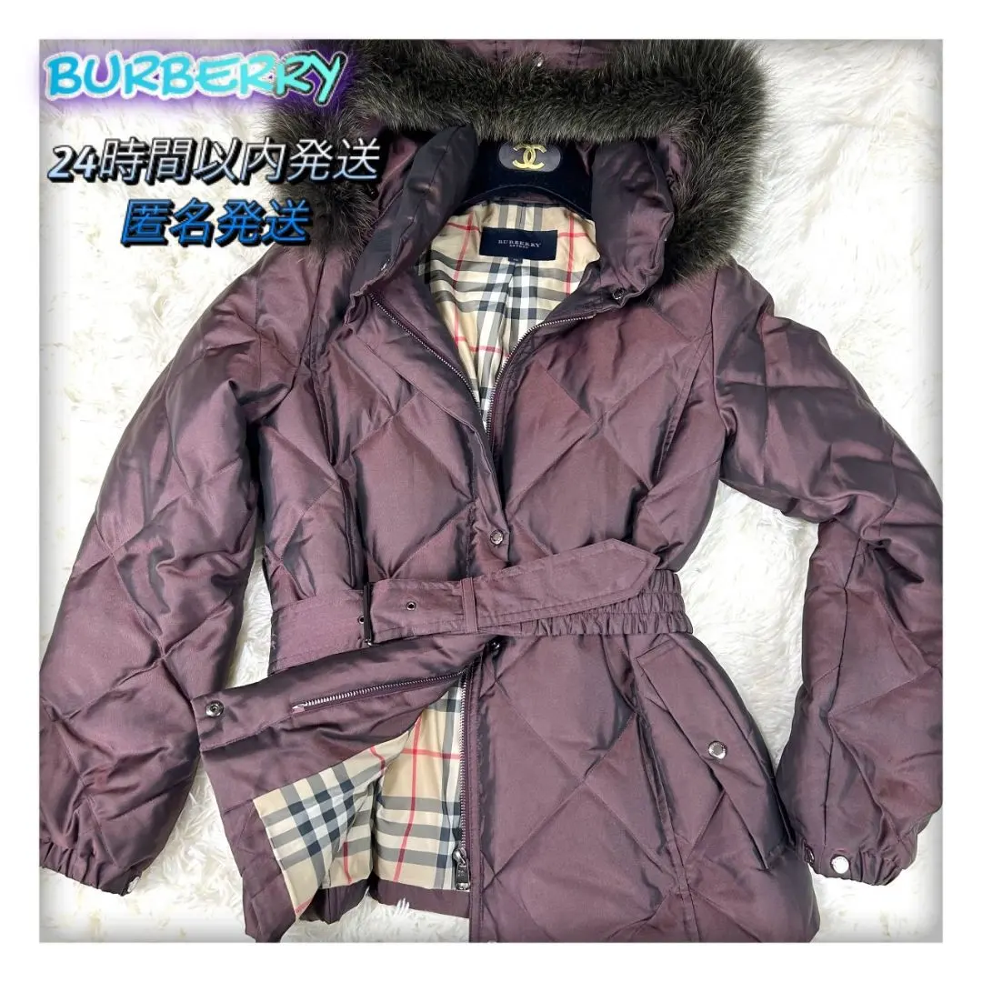 BURBERRY 絎縫大衣 藍狐毛 紫色 M 碼 的縮圖