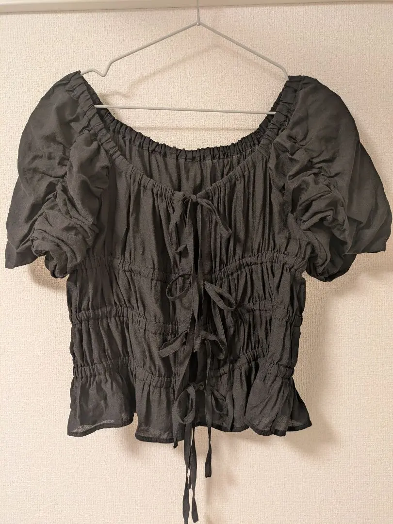 Thumbnail of OPAQUE.CLIP Black Puff Sleeve Shirred Blouse 38/M