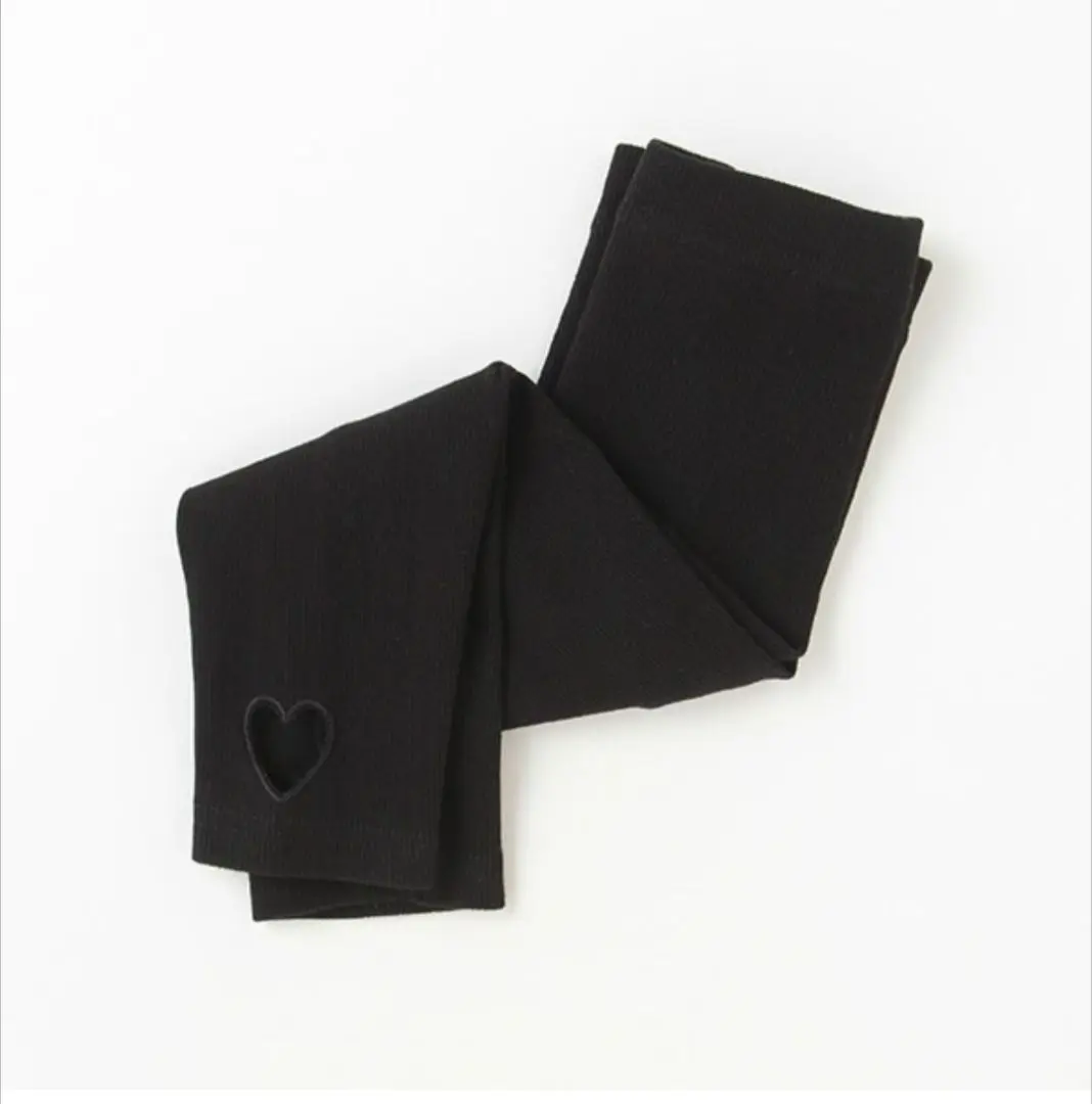 Thumbnail of 【Brand New】 petit main Black Leggings with Heart Embroidery 120cm