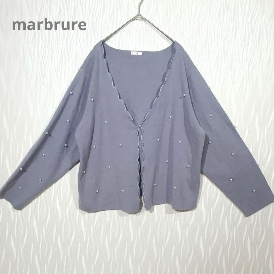 Thumbnail of (Marbleur) Knit Cardigan with Pearl Embellishments, Relaxed Fit, 3L