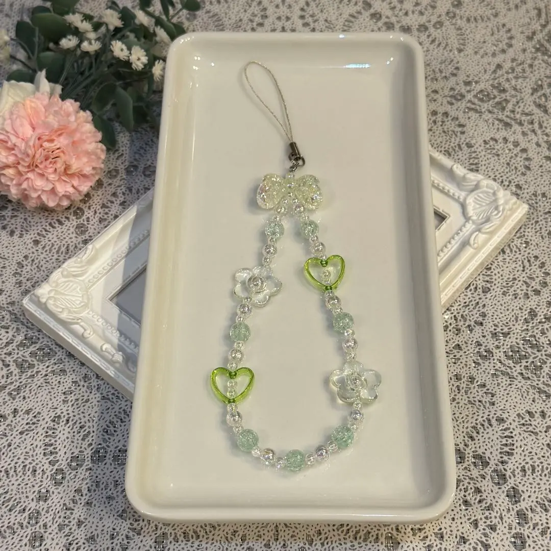 Thumbnail of E Handmade Flower and Heart Bead Strap - Green