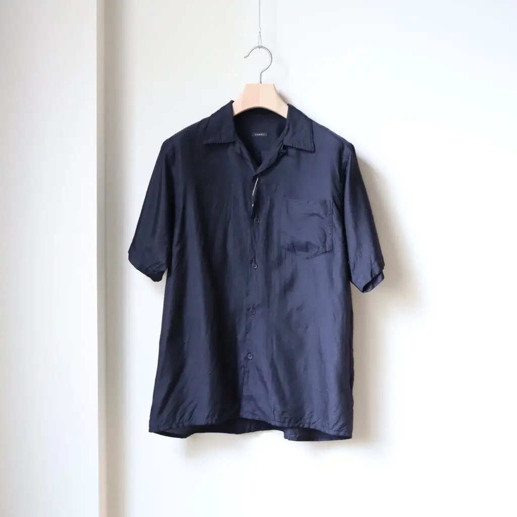 COMOLI 24SS ウールシルクオープンカラーシャツ　NAVY 2 COMOLI ウールシルク 半袖 オープン カラーシャツ , Navy – Navyblue