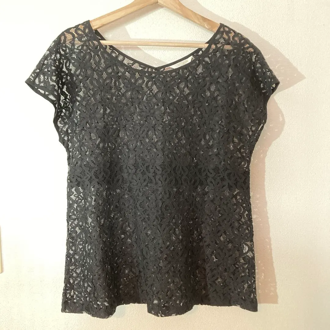 Thumbnail of L'EST ROSE Black Lace Short Sleeve Top