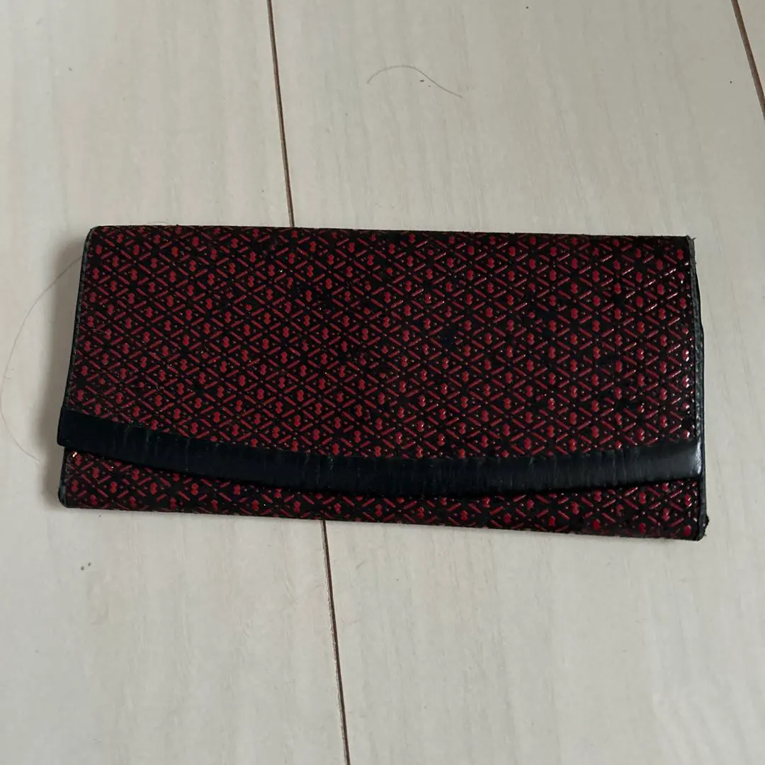 Thumbnail of Inden red and black geometric pattern long wallet