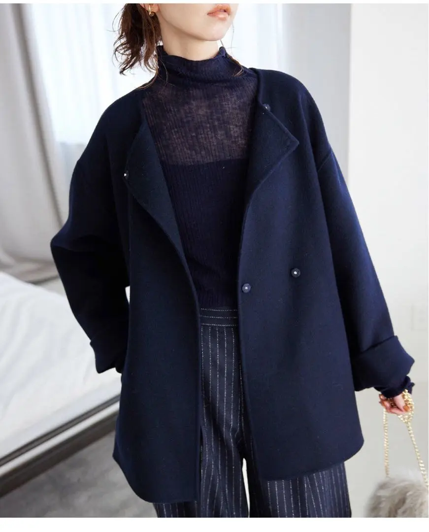 SLOBE IENA souple woolダブルフェイスノーカラーコート SLOBE IENA｜souple woolダブルフェイスチェスターコート