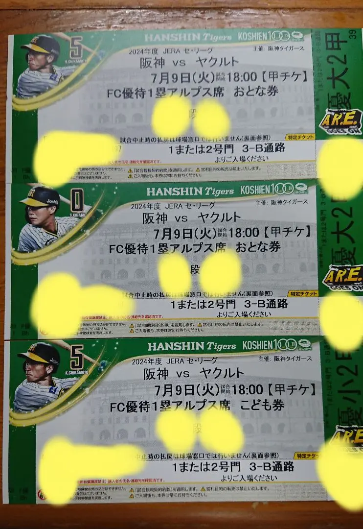 10月2日(日) 阪神タイガースvsヤクルトスワローズ 1塁アルプス席 2枚