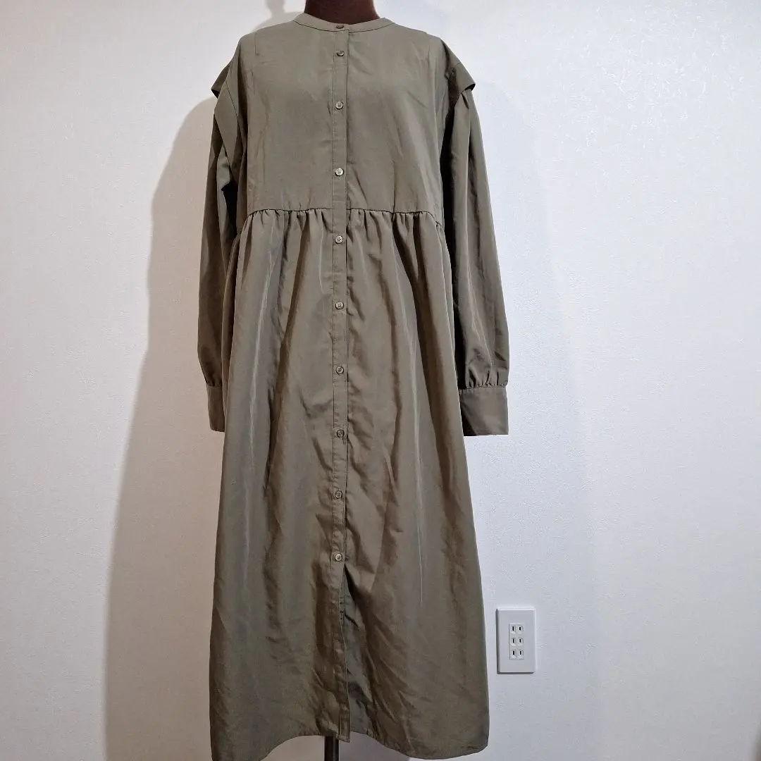 Thumbnail of Long olive-colored dress with button details