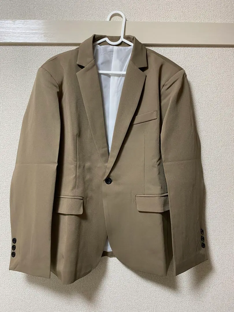 Thumbnail of Beige single-breasted business jacket and pants set