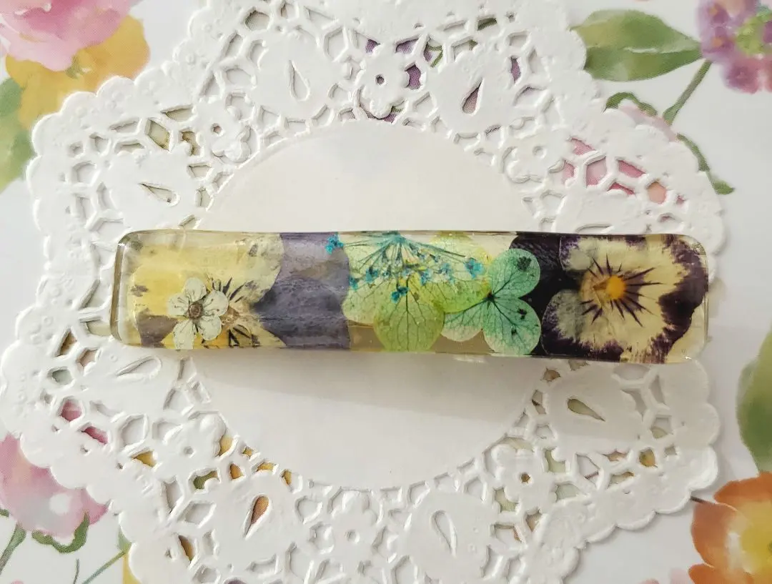 Thumbnail of E-279 Pressed flower hair clip, hairpin, barrette encased in resin