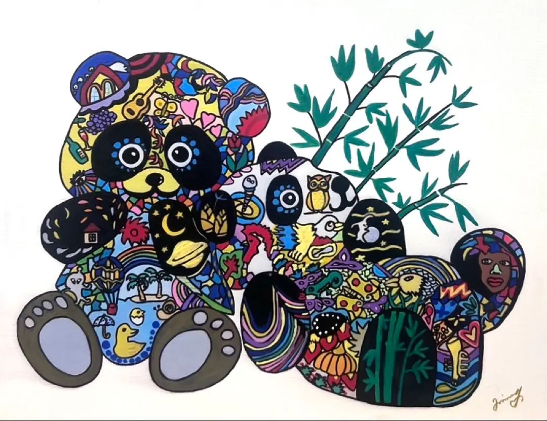 【F10号】ジミー大西【パンダ】肉筆/表裏サイン有り/アクリル/油彩/絵画/逸品 専用】ジミー大西【作品3点】肉筆保証/表裏サイン有/アクリル