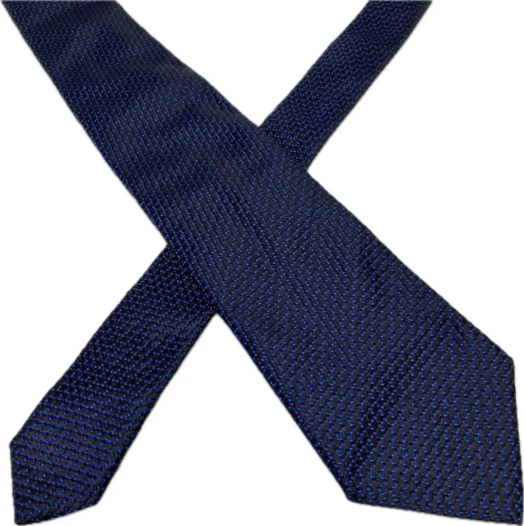 Thumbnail of Excellent Condition ★ Prestate Silk Nylon Jacquard Weave Tie ★ Pin Dot Solid Pattern ★ Black Blue