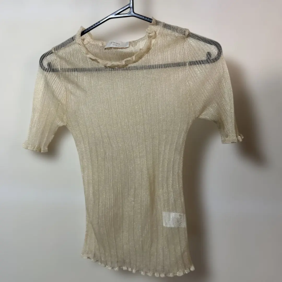 Thumbnail of B-MING Cream Ribbed Short Sleeve Top