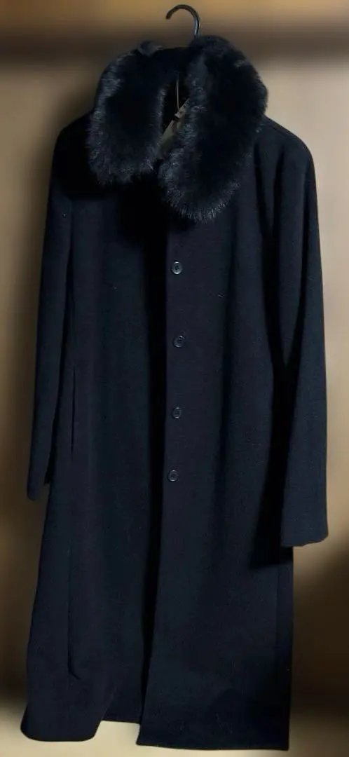 Thumbnail of Black wool long coat with fur collar, silver fox collar, and angora outer fabric