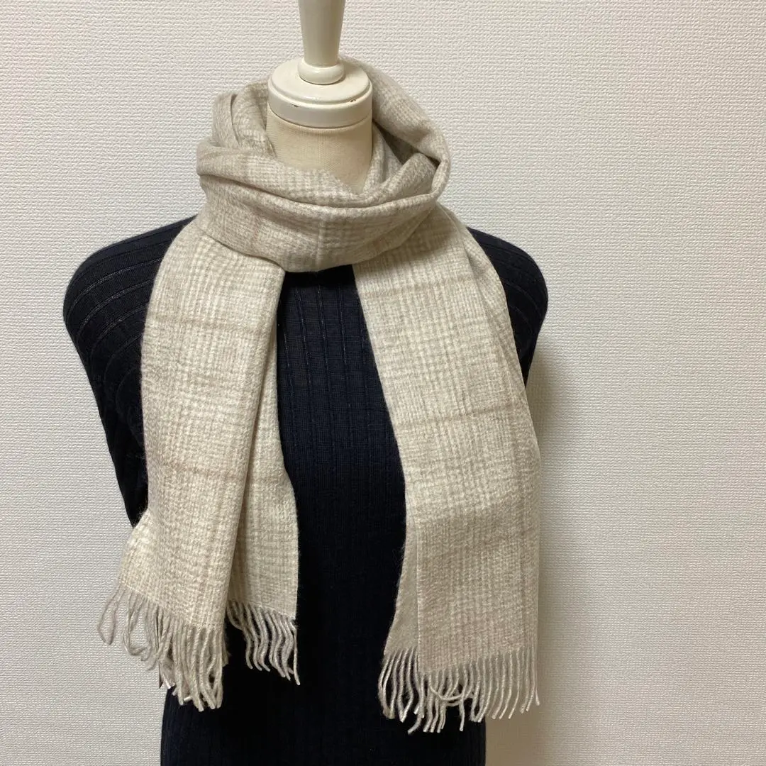 新品 ナチュラルベーシック カシミヤ100% チェック柄ストール ガーゼ織 川辺 カシミヤ 100% 大判 ストール チェック柄 60×200cm ライト