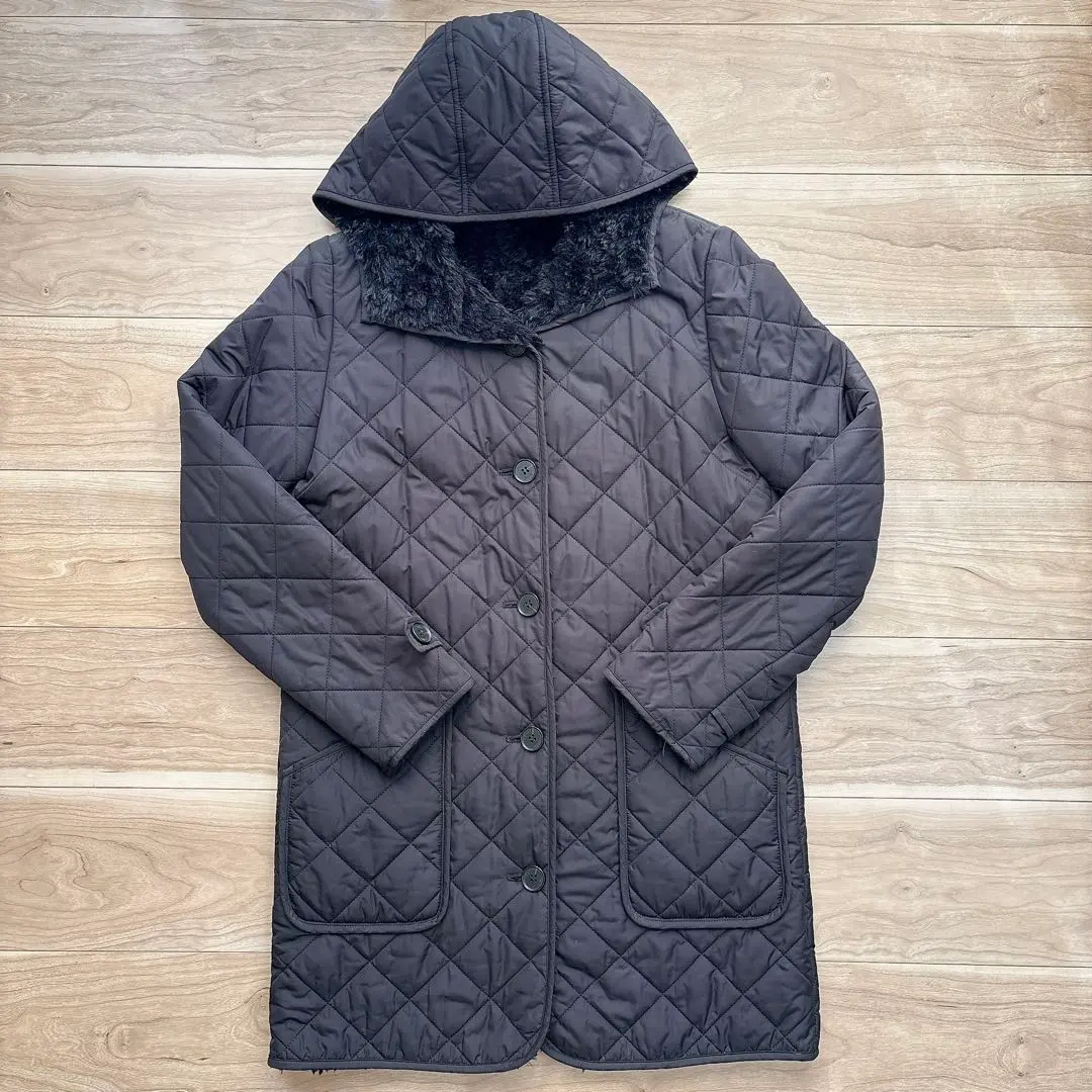 Thumbnail of LAUTREAMONT Black Quilted Hooded Coat (Size 38)