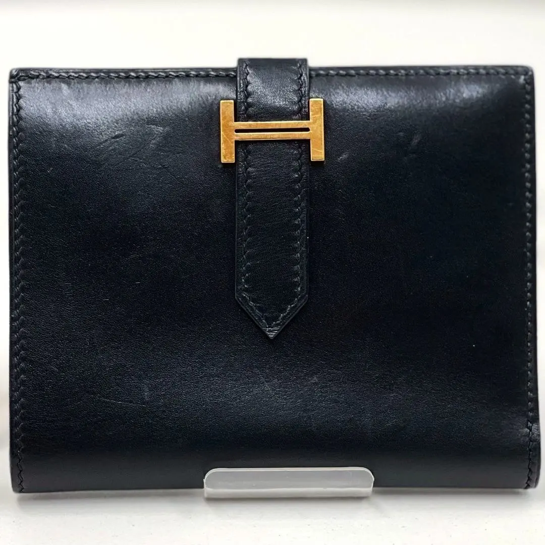 Thumbnail of Hermès Bearn Compact Wallet, Box Calf, Black, Bi-fold, □H Stamp