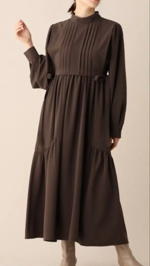 Thumbnail of 【New】Opaque.clip Side Ribbon Layered Design Dress - Brown