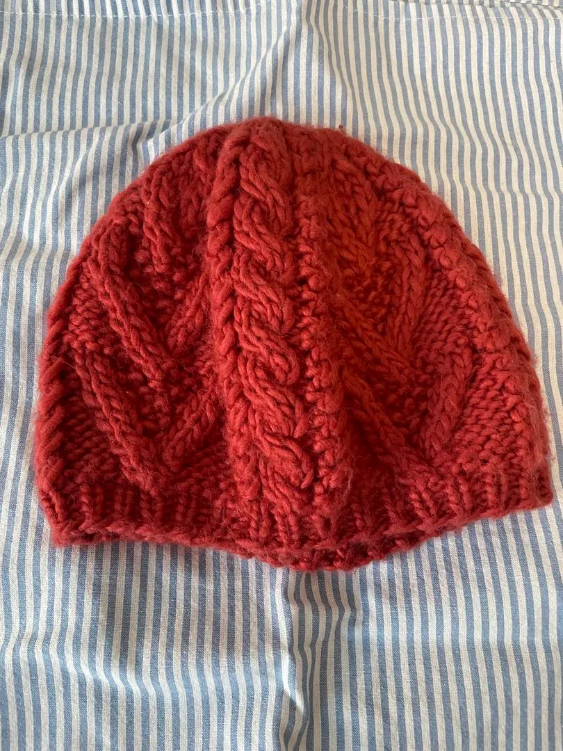 Thumbnail of moussy Orange Cable Knit Beanie Hat, Free Size
