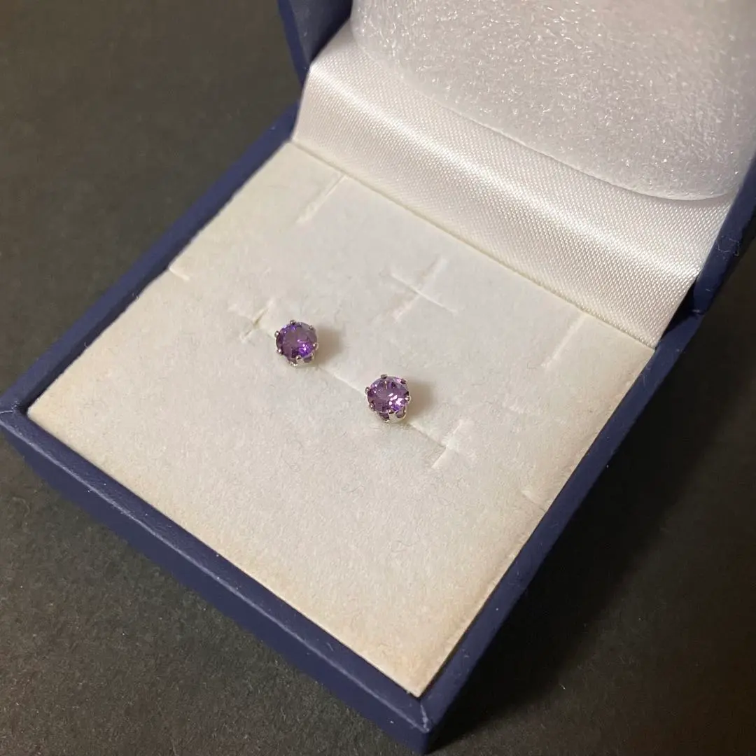 Thumbnail of Limited Stock! Unisex February Birthstone Amethyst-style Single Stud Earrings - Purple