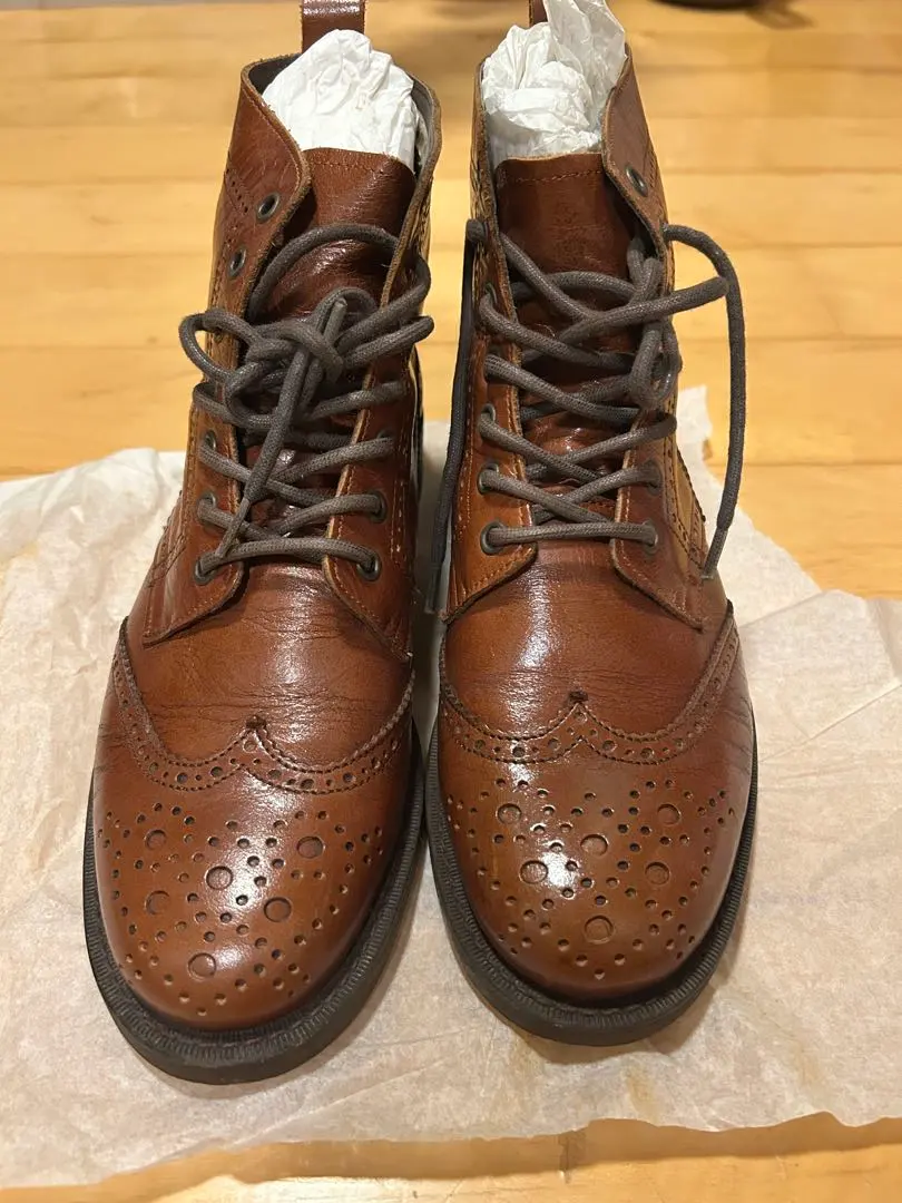 Thumbnail of Brown leather brogue boots, mid-heel