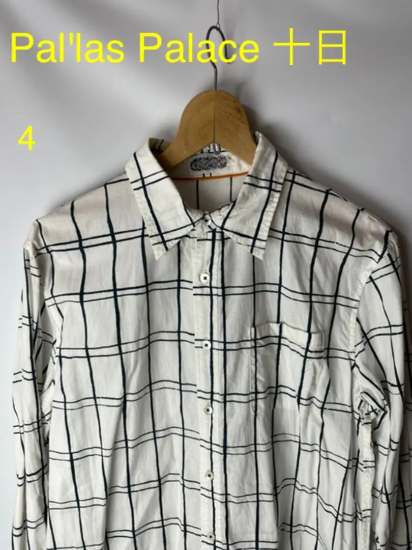 18  pallas palace 麻100% 半袖　シャツ　ブロック　チェック マドラスチェック半袖レギュラーシャツ(S ブルー＊ホワイト