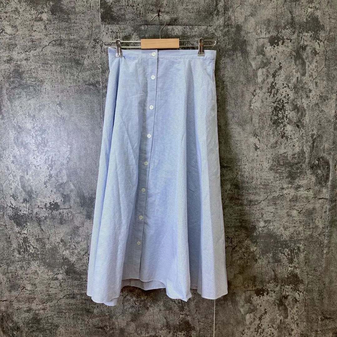 Thumbnail of Circular skirt ♡ Long ♡ Front button ♡ Striped pattern ♡ Blue/White (Waist 68)