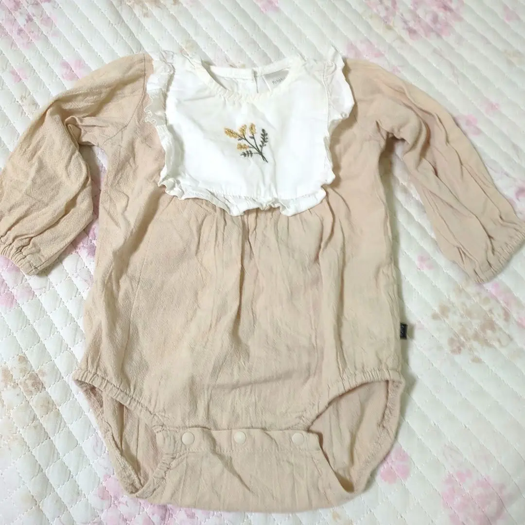 Thumbnail of Beige floral embroidered romper, 70cm