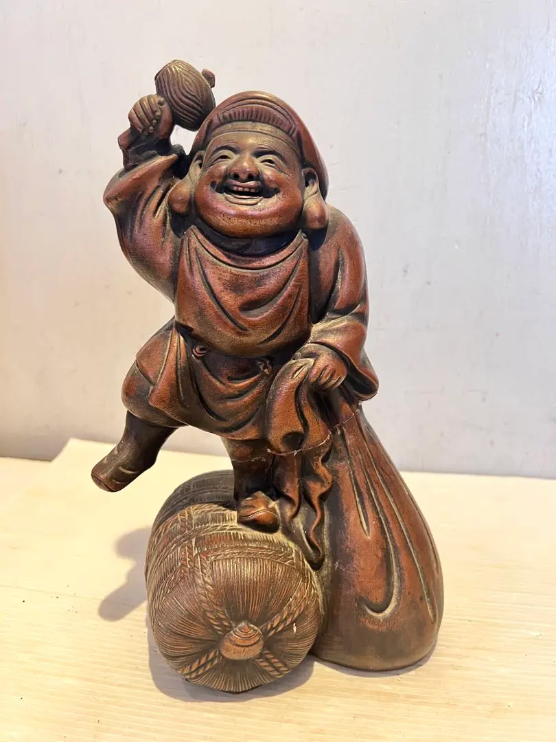 高さ31cm 古備前 七福神 大黒天 備前焼 縁起物 骨董品 大黒様 置物 ☆古い 備前焼 古備前大黒天 odp072m 大黒様 縁起物 置物
