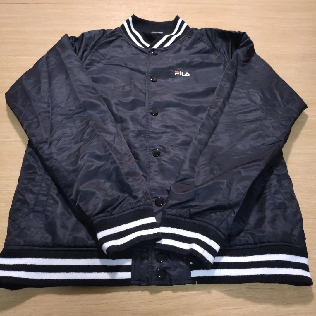 FILA 80s 90s フィラ 袖レザー テディスタジャン オーバーサイズ