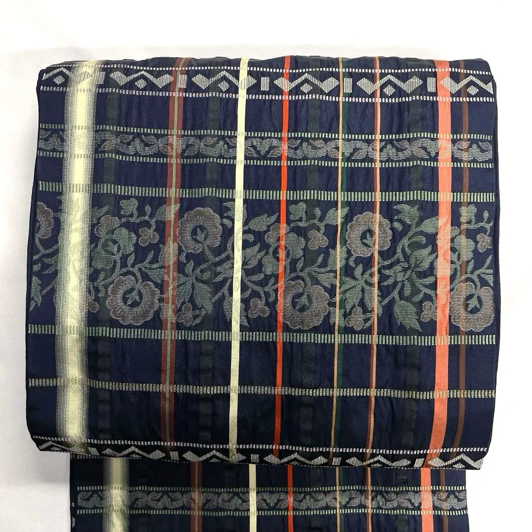 Thumbnail of Fukuro Obi (Japanese formal obi) - Shijira weave, checkered pattern, arabesque and geometric designs, kimono obi, 033k