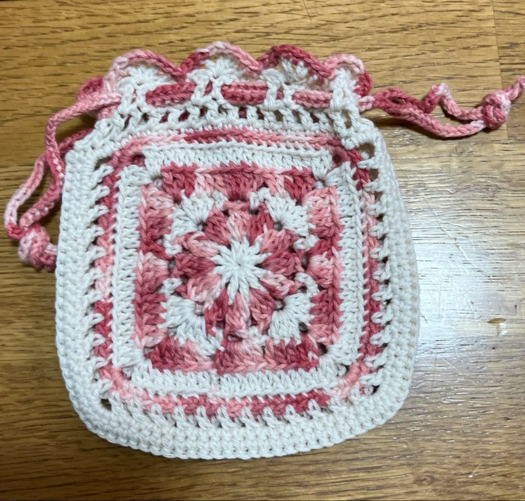 Thumbnail of Crochet Cotton Drawstring Bag: Strawberry Milk