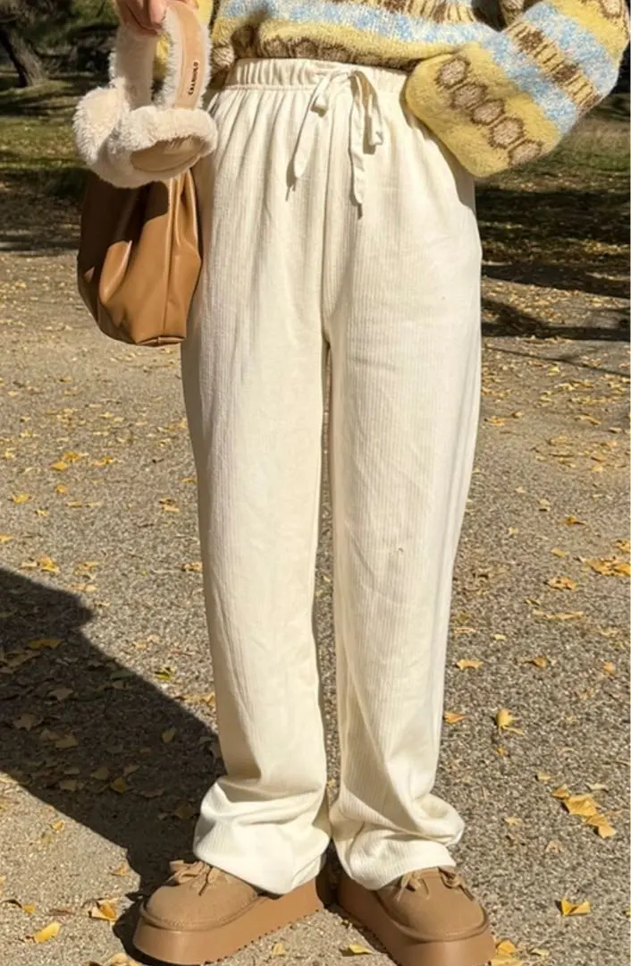 Thumbnail of Ivory Ribbed Wide Leg Pants