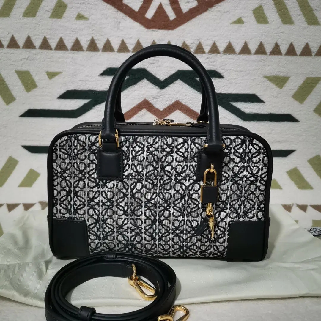 幾何圖案 波士頓包 中型 黑白 的縮圖