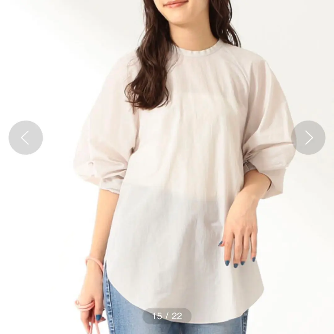 Thumbnail of Excellent condition, Beams, light gray, balloon sleeve shirt, sheer blouse