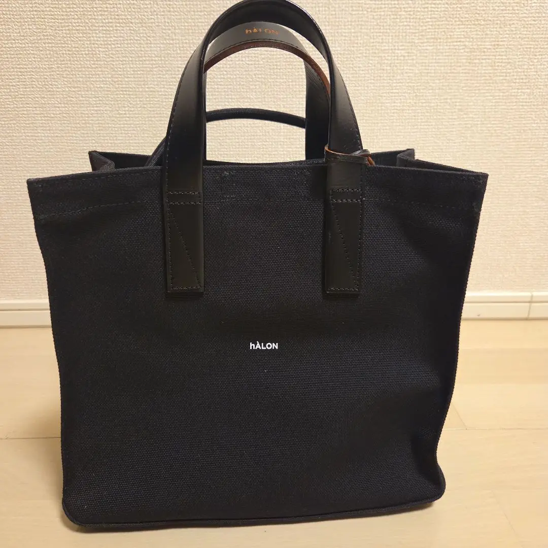 【美品】hALON ハロン トートバッグ ブラック キャンバス×レザー 高級感 halon トートバッグ 「hALON」 ライト メッシュ メンズ