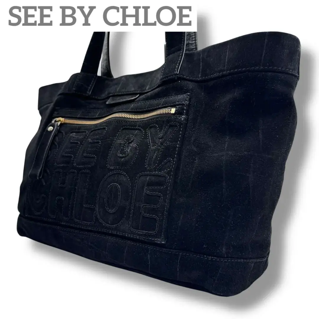 美品 SEE BY CHLOE トートバッグ キャンバス ブラック 肩掛け 2025年最新】SEE BY CHLOE 素材：キャンバス/コットン トート