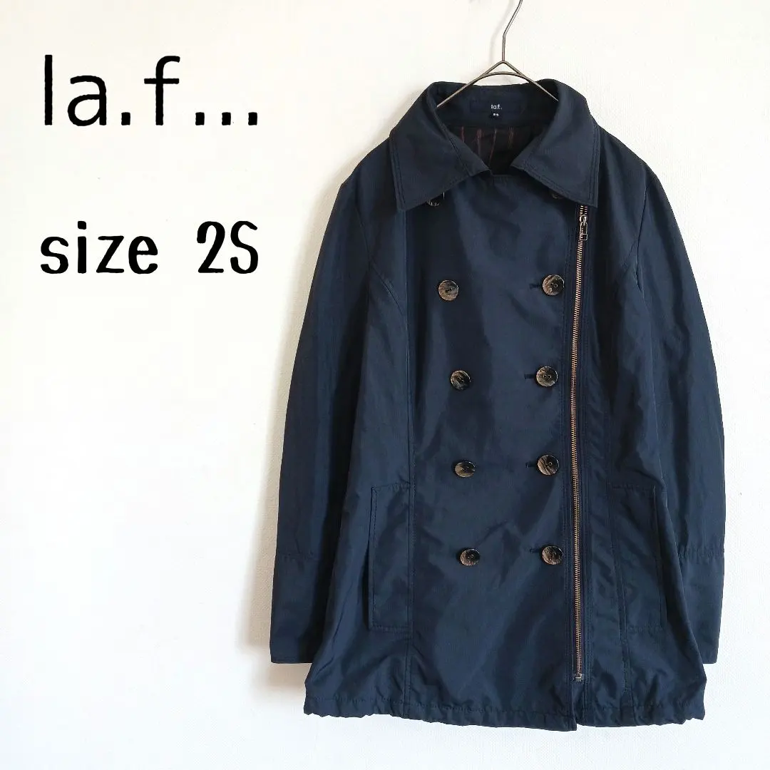 Thumbnail of LAEF Trench Coat Light Outerwear Waist Belt Hem Drawstring Navy Commute