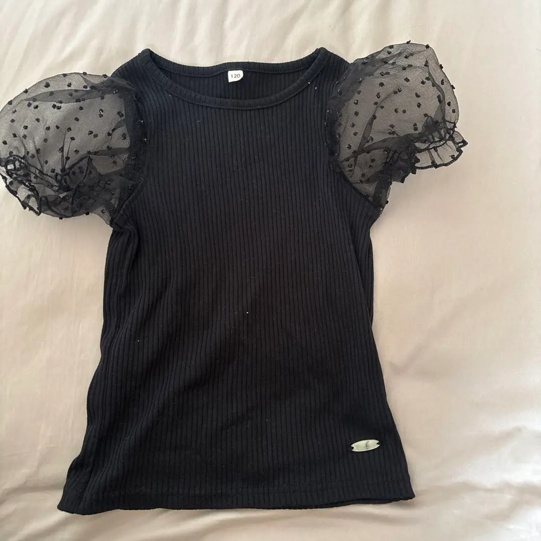 Thumbnail of Black ribbed short-sleeved top with frills 120