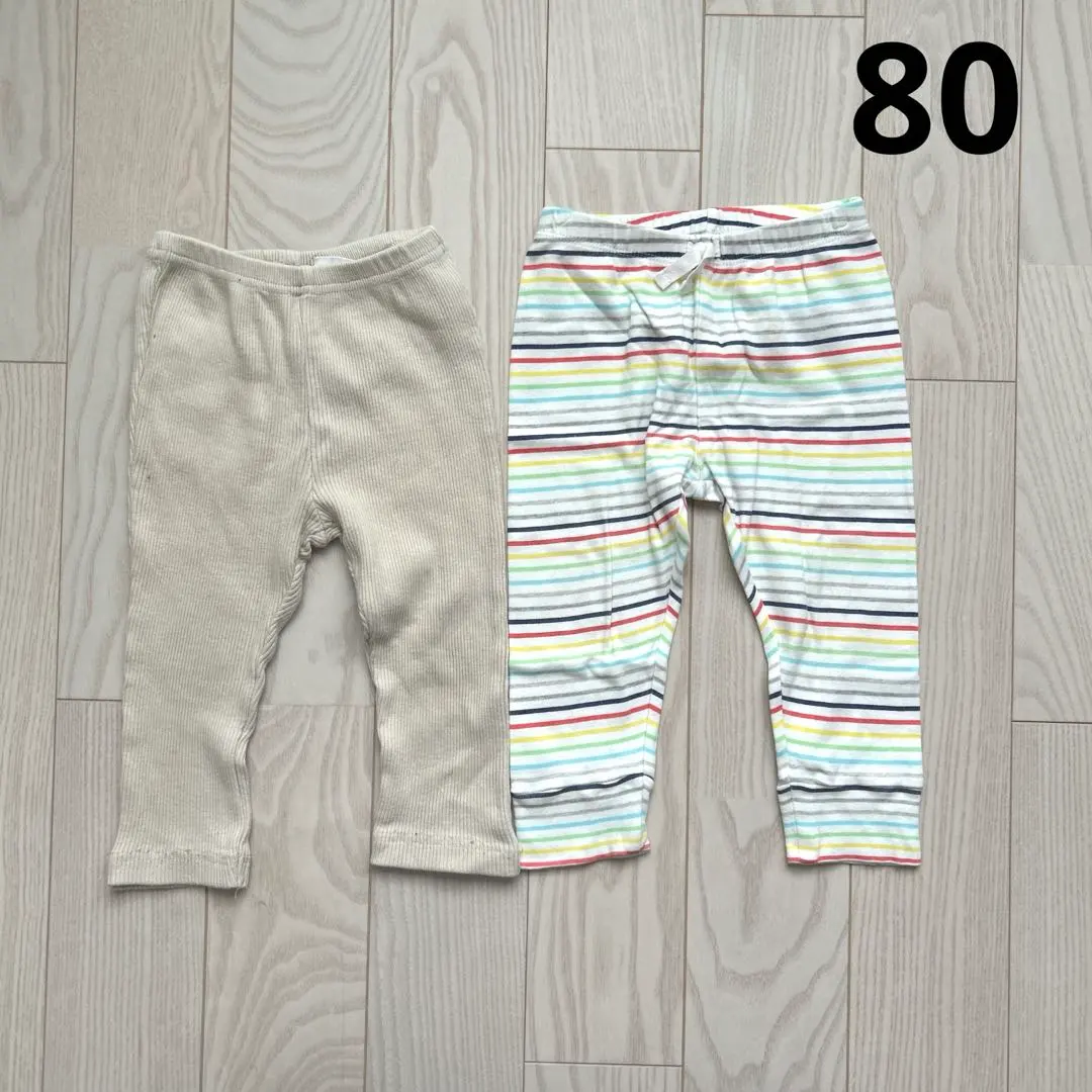 Thumbnail of Baby leggings, size 80, set of 2, beige and border pattern