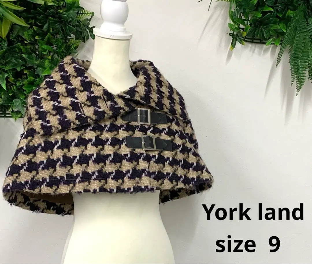 Yorkland ポンチョケープ Fサイズ 変形デザイン チェック柄 ウール
