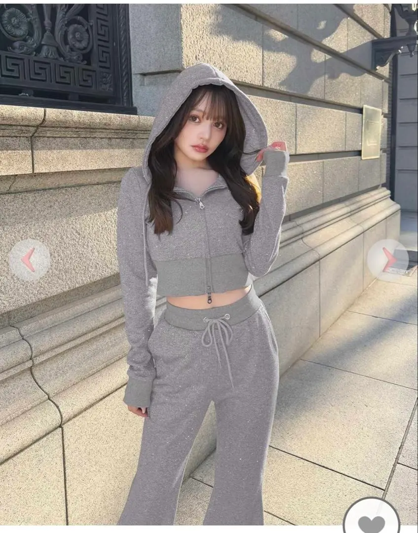 Thumbnail of SOLNI Chiipopo-chan Gray Lame Fleece Hoodie Set-up