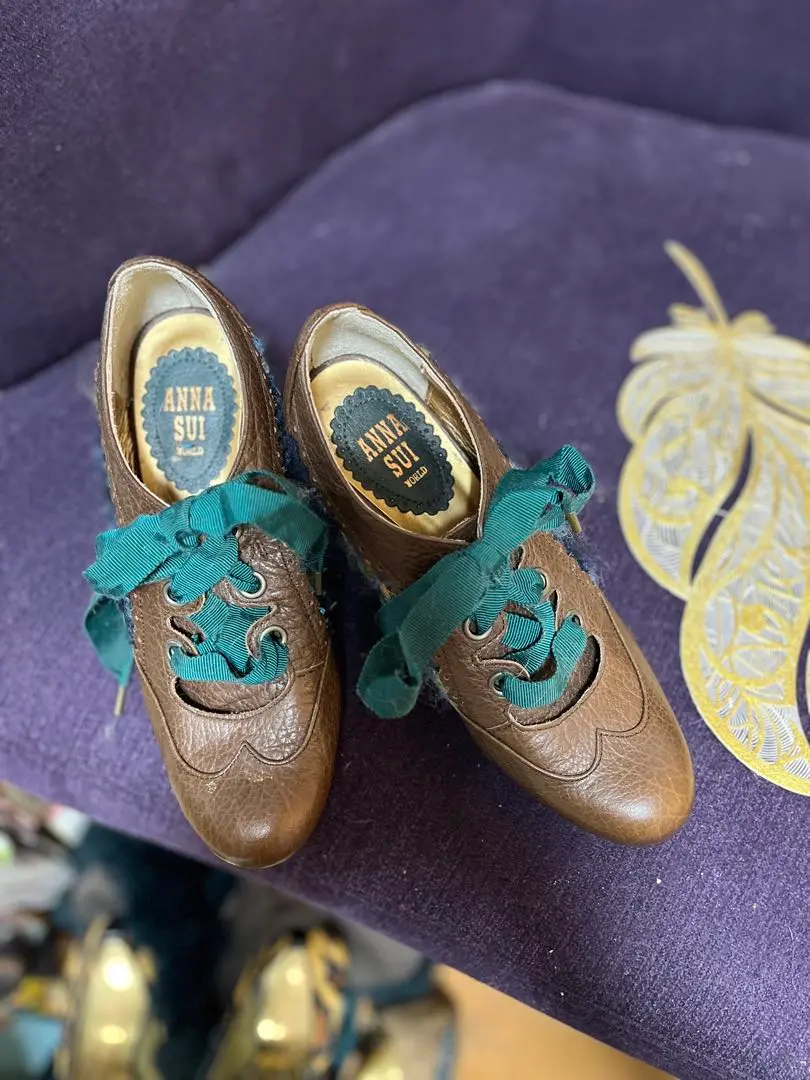 ANNA SUI ブラウン パンプス 中ヒール アナスイ パンプス シューズ 靴 レディース ♯3ハーフ ボール