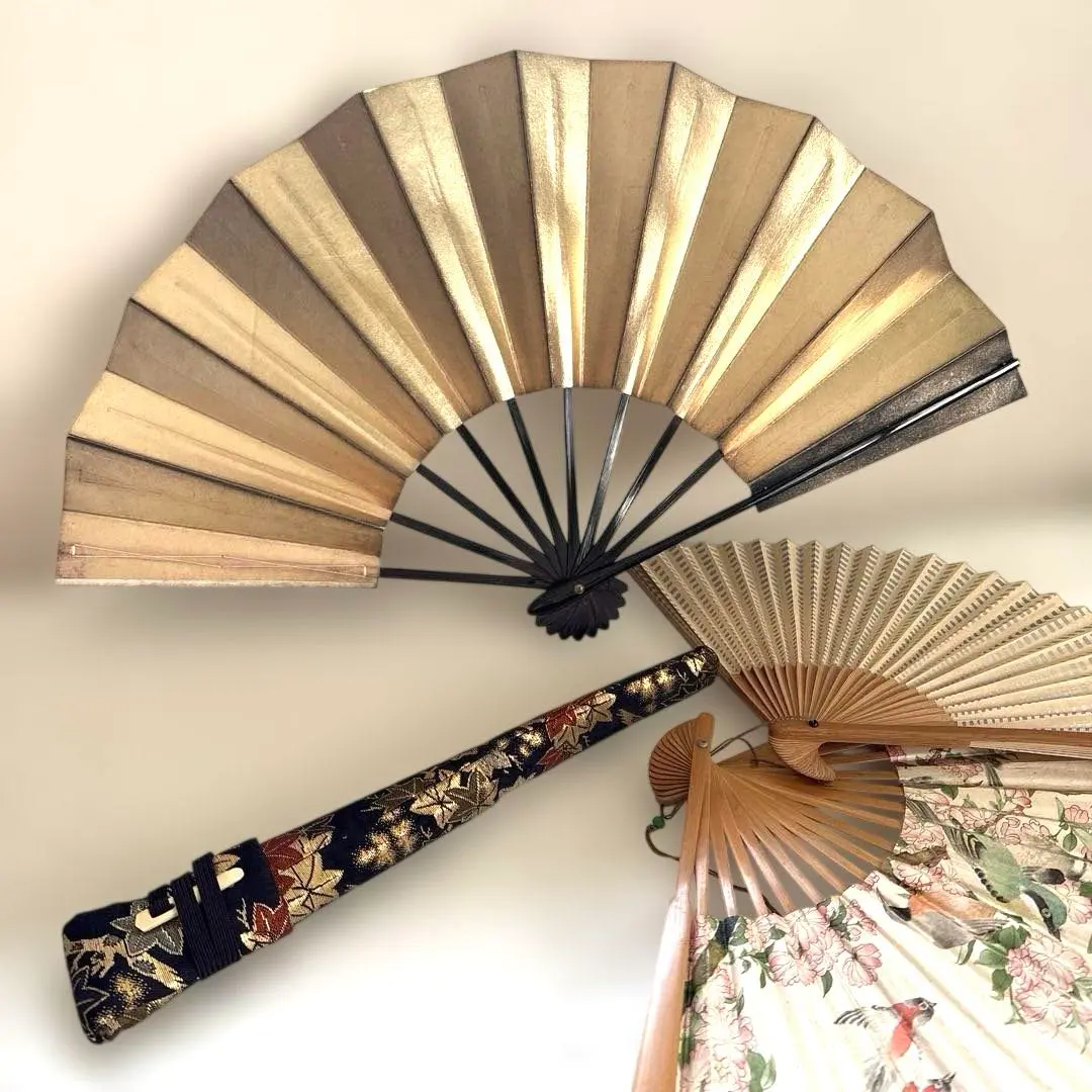 Thumbnail of Japanese dance dance fan (gold and silver) 1, silk fan case 1, 2 fans