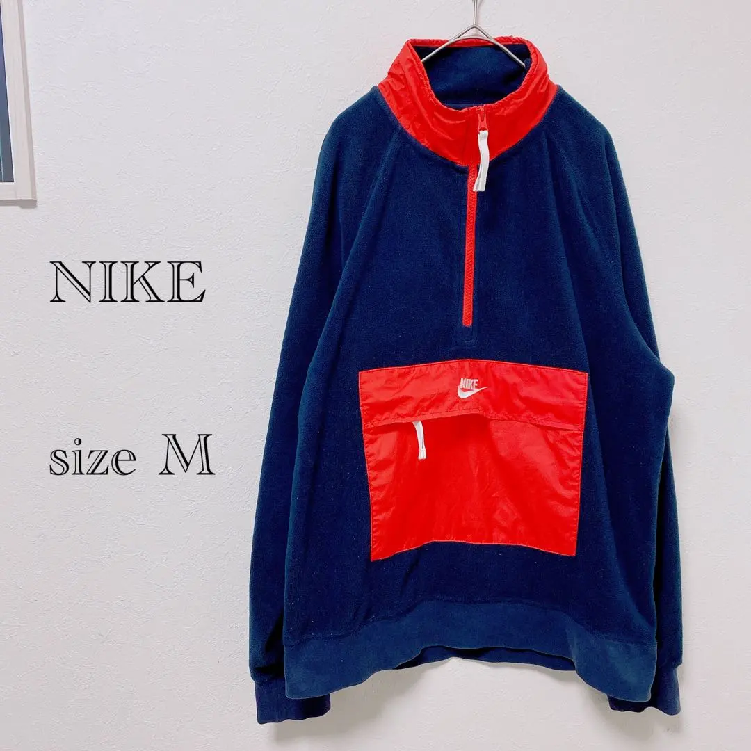 a656 Nike 半拉鍊刷毛 M 藍 紅色 外套 防寒 夾克 的縮圖