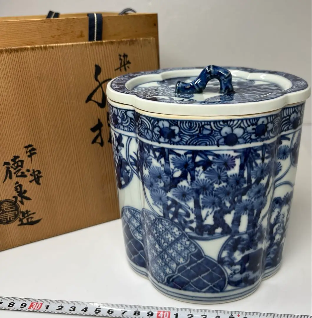 平安 西村徳泉 京焼 染付捻 菓子器 共箱 茶道具 平安 西村徳泉 京焼 染付捻 菓子器 共箱 茶道具